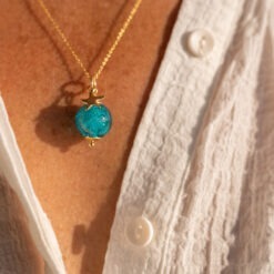 Les Perles du Golfe du Morbihan LouPi Verre Collier Ile d'Arz doré turquoise intense