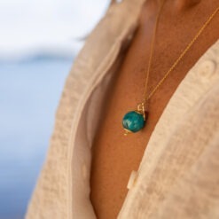 Les Perles du Golfe du Morbihan LouPi Verre Collier Ile d'Arz doré turquoise intense