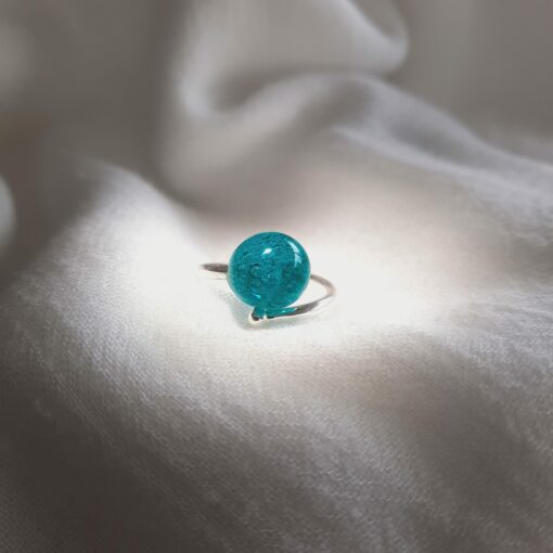 Les Perles du Golfe du Morbihan LouPi Verre Bague Ile aux Moines vert turquoise intense bulles