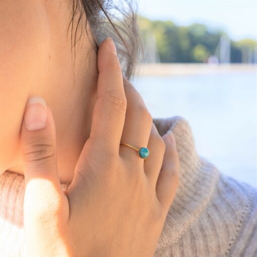 Les Perles du Golfe du Morbihan LouPi Verre Bague dorée Belle Ile en mer vert opaque