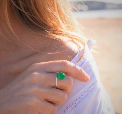 Les Perles du Golfe du Morbihan LouPi Verre Bague Ile aux Moines vert bouteille bulles