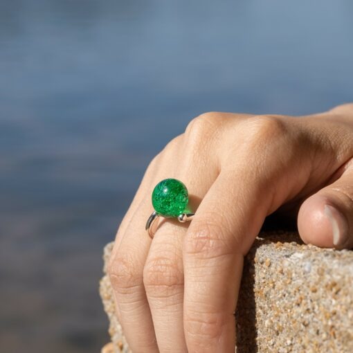 Les Perles du Golfe du Morbihan LouPi Verre Bague Ile aux Moines vert bouteille bulles