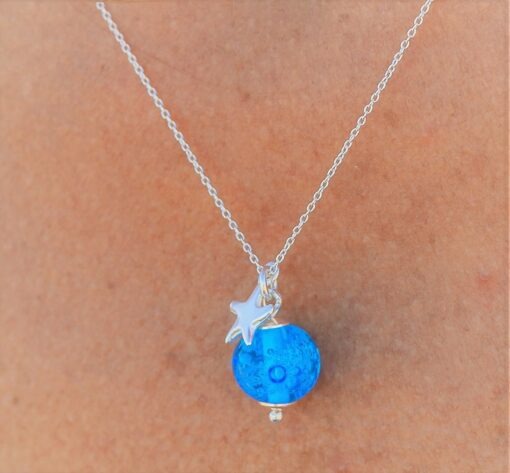 Les Perles du Golfe du Morbihan LouPi Verre Collier Ile d'Arz Bulles azur