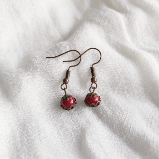 Les Perles du Golfe du Morbihan LouPi Verre Boucles d'oreilles rouge vintage