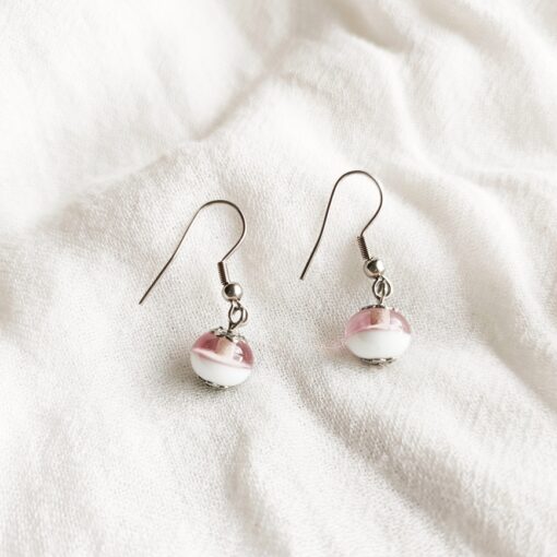 Les Perles du Golfe du Morbihan LouPi Verre Boucles d'oreilles Gourmandise rose