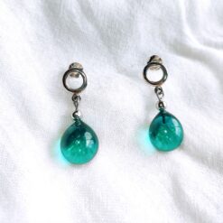 Les Perles du Golfe du Morbihan LouPi Verre Boucles d'oreilles Gouttes émeraude