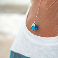 Les Perles du Golfe du Morbihan LouPi Verre Collier Ile d'Arz Bulles azur