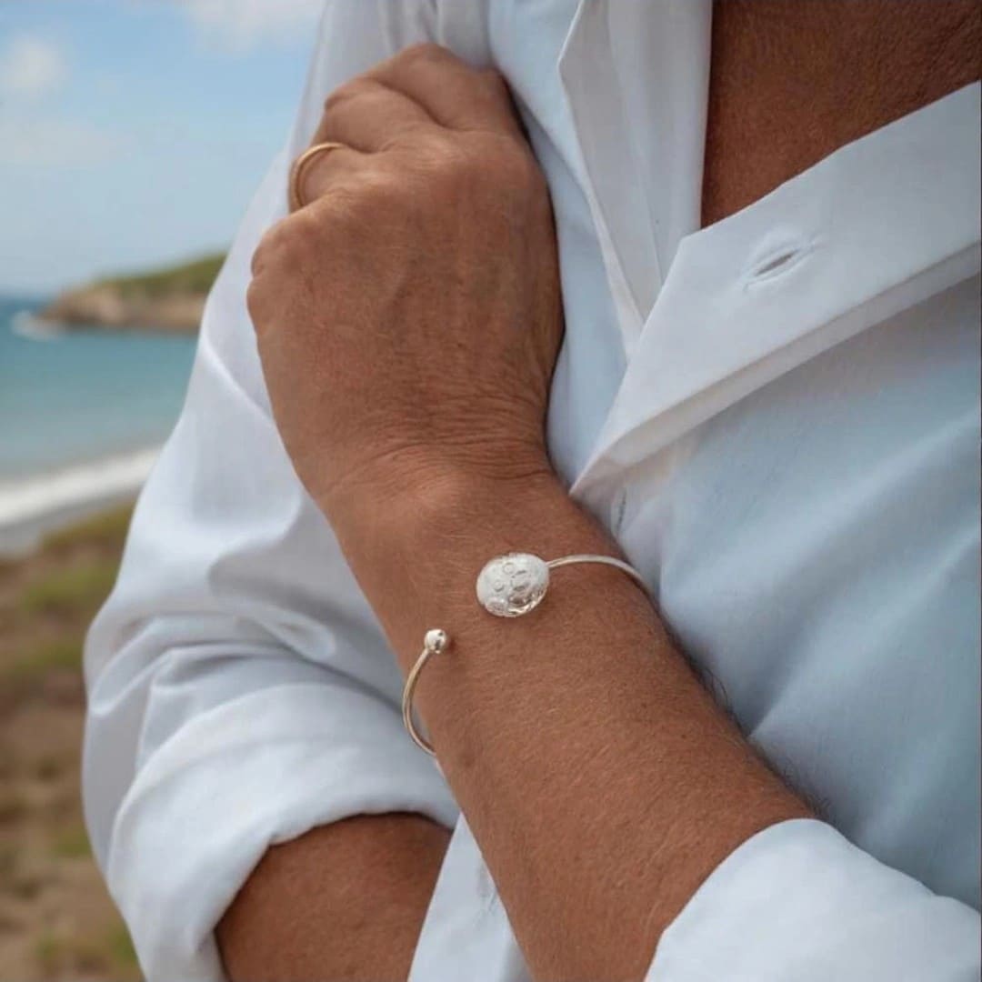Bracelet Ile aux Moines blanc Les Perles du Golfe du Morbihan Atelier LouPi Verre