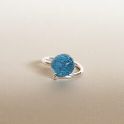 Bague Ile aux Moines turquoise bulles Les Perles du Golfe du Morbihan Atelier LouPi Verre